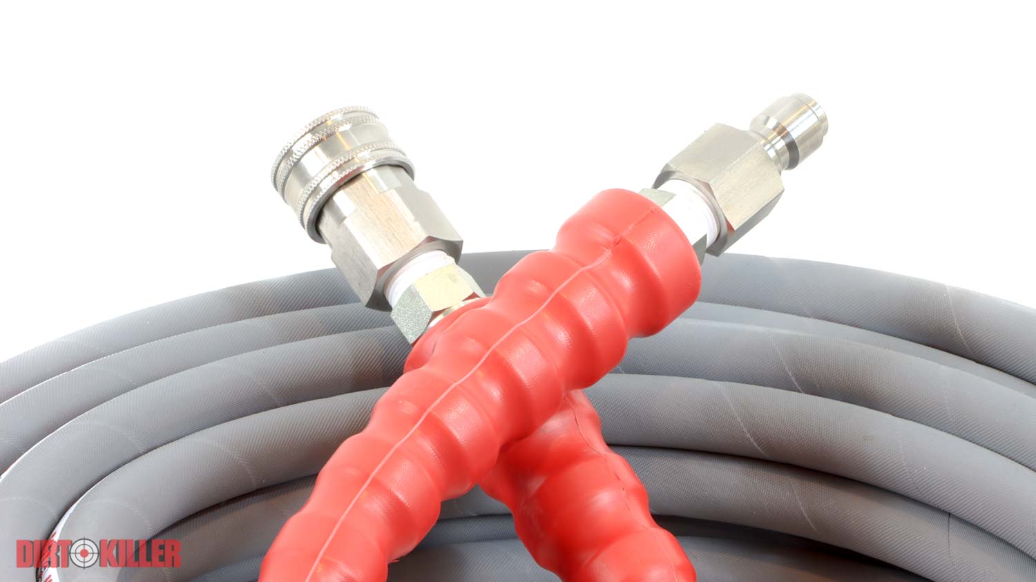 Stainless steel quick disconnects. 100 FT grey non-marking high pressure hose